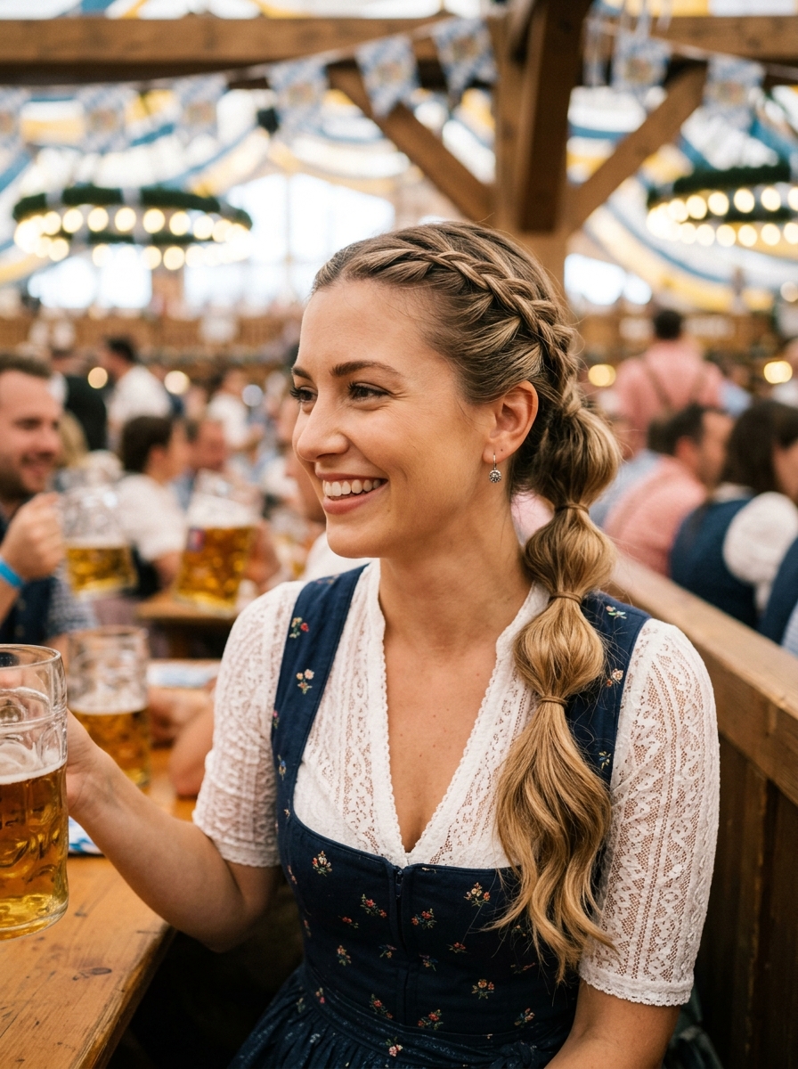 Bubble Ponytail mit Flechtansatz als Oktoberfest Frisuren Inspiration 2026